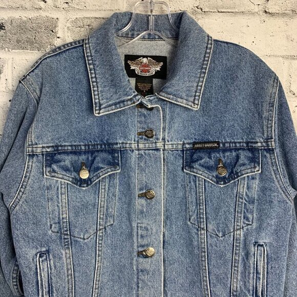 Harley Davidson Vintage Y2K Denim Trucker Light Wash Jean Jacket - Picture 2 of 14
